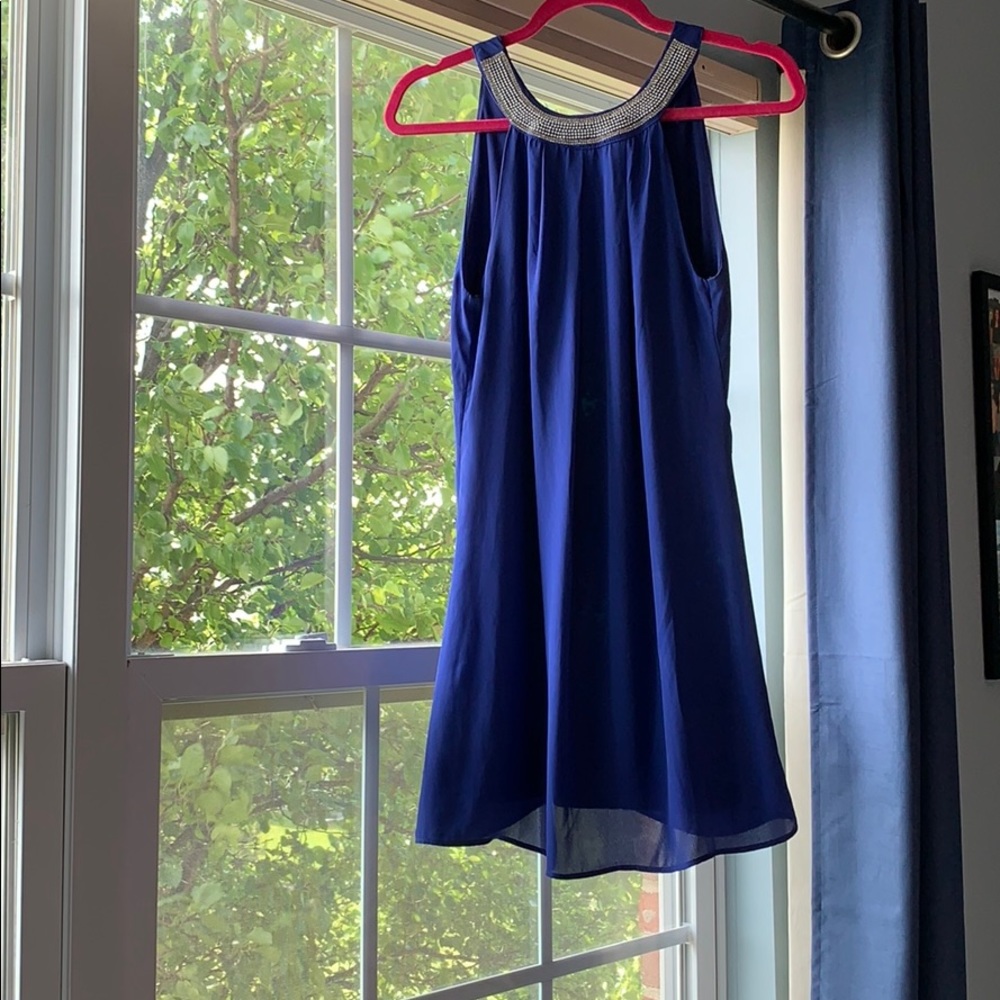 Navy blue chiffon shift dress